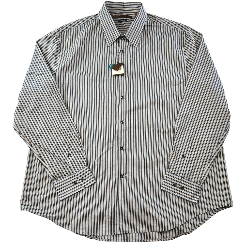 Perry Ellis Shirt Mens 2XL Blue Striped Dress Classic Fit Collared Button Up